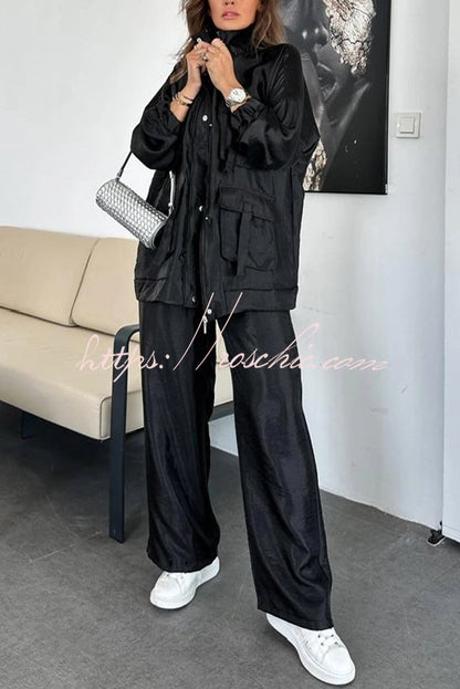 Easy on Me Metallic Fabric Elastic Waist Pocketed Wide Leg Pants (Shipped Within 24 Hours)