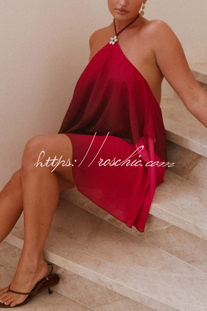 Fashionable Gradient Halter Neck Loose Backless Mini Dress