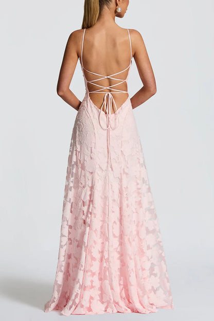 Francis Floral Burnout Jersey Fabric Cowl Neck Back Lace-up Maxi Dress