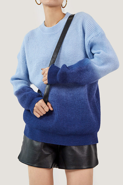 Blue Two-Tone Knit Sweater