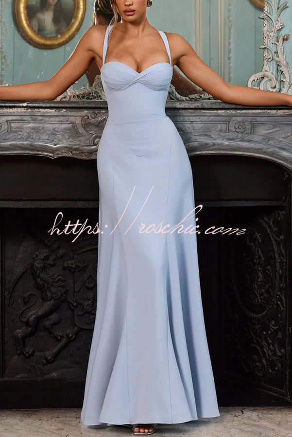 Irie Chiffon Sweetheart Neck Adjustable Straps Back Lace-up Maxi Dress