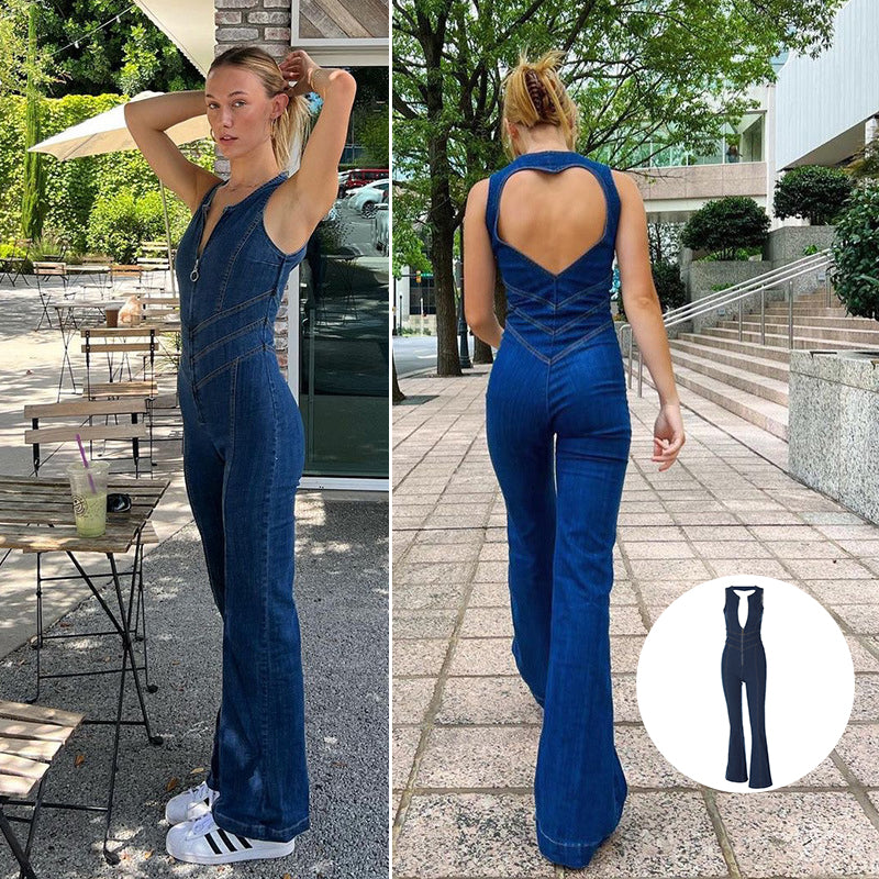 Heart Shaped Backless Denim Jumpsuit