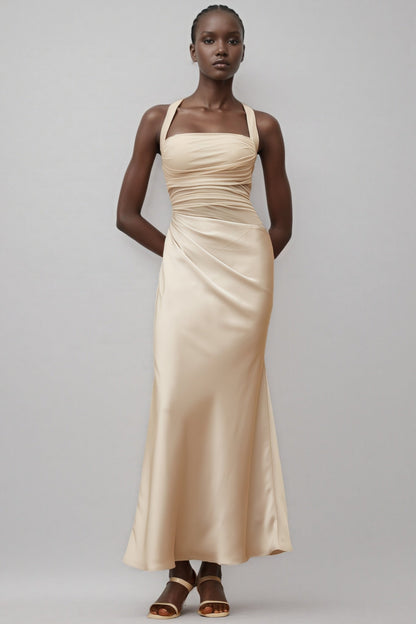 Freja Grey Mesh Panel Ruched Maxi Dress