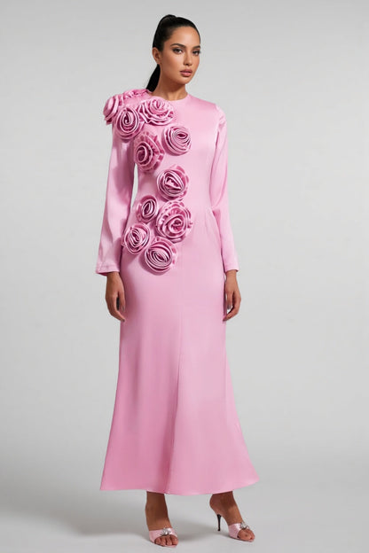 Samala 3D Floral Satin Maxi Dress