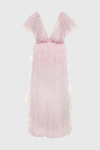 Chlos Pink Lace Mesh Maxi Dress