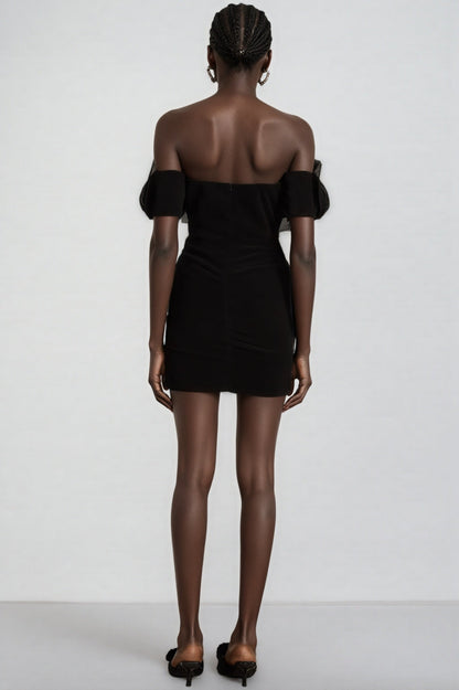 Cassia Black Floral Embroidered Mini Dress