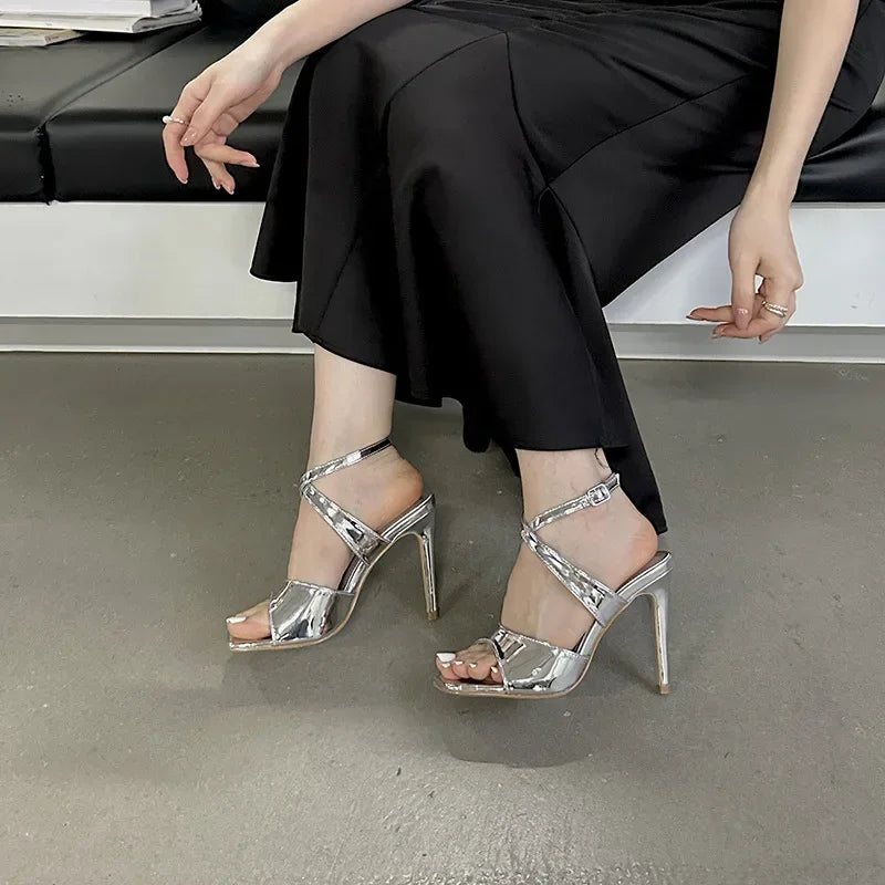 Shiny New 10Cm Thin High Heel  Peep Toe Buckle Strap High Heel