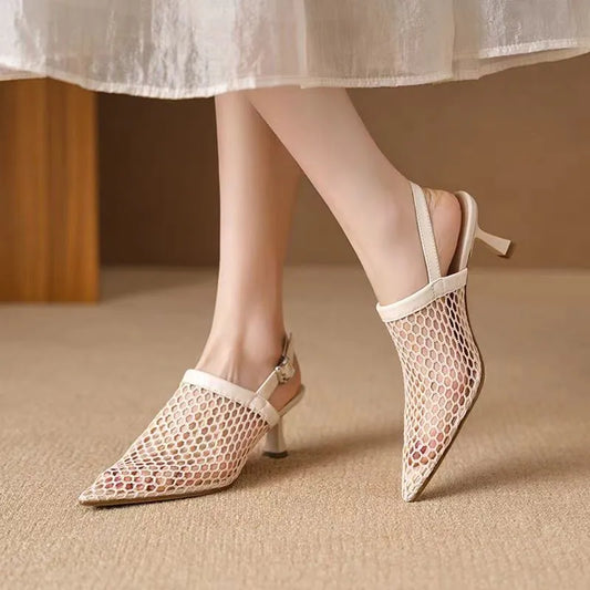 Breathable Fashion Summer  Pointed Slingback Comfortable Ladies Highs Low Heel Pumps