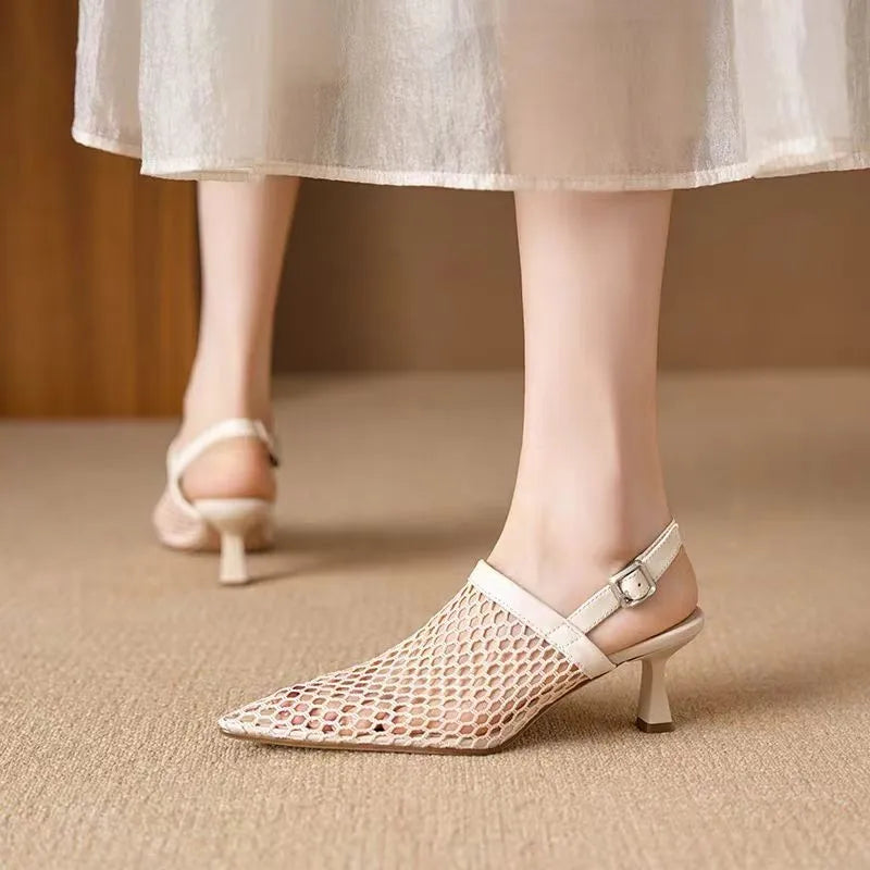 Breathable Fashion Summer  Pointed Slingback Comfortable Ladies Highs Low Heel Pumps