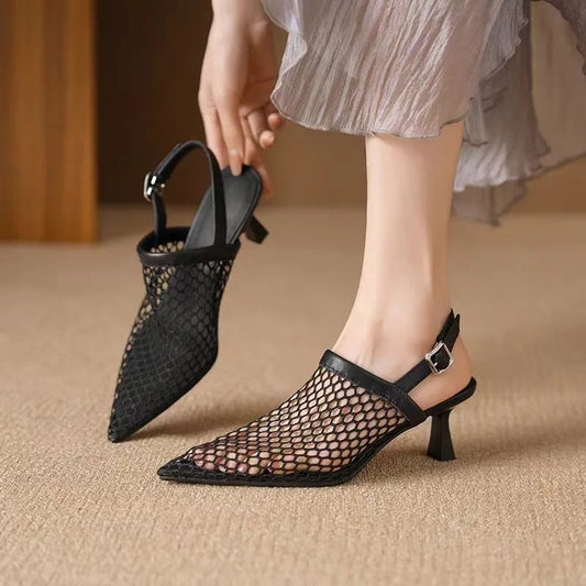 Breathable Fashion Summer  Pointed Slingback Comfortable Ladies Highs Low Heel Pumps