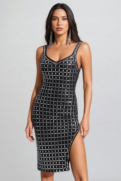 Navinv V-Neck  Halter Diamond Midi Dress