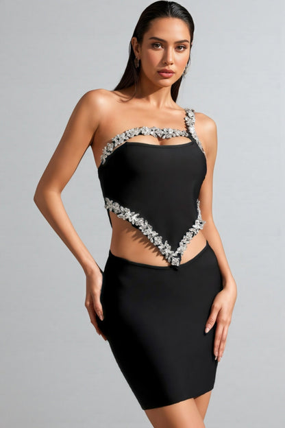 Wade Black Diamante Mini Dress