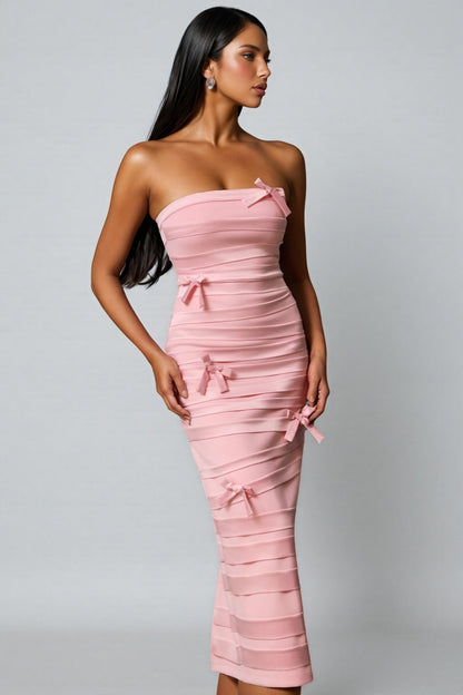 Secyij Sleeveless Bow Wrinkles Midi Dress