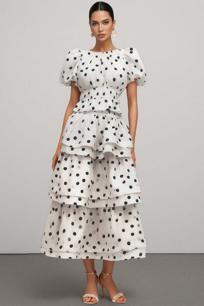 Willa White Puff Sleeves Printed Maxi Dress Set