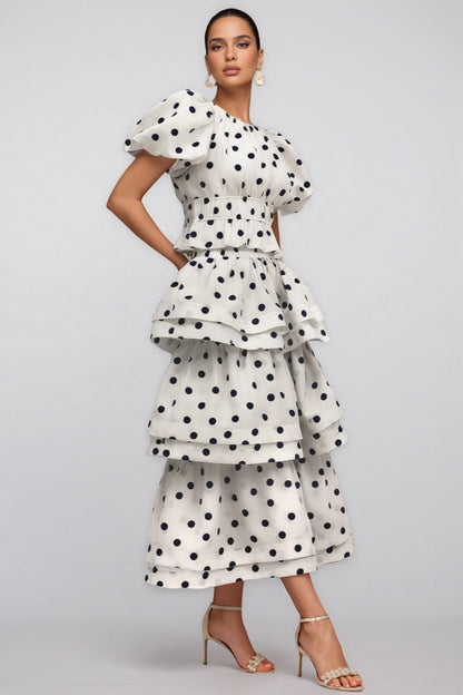 Willa White Puff Sleeves Printed Maxi Dress Set