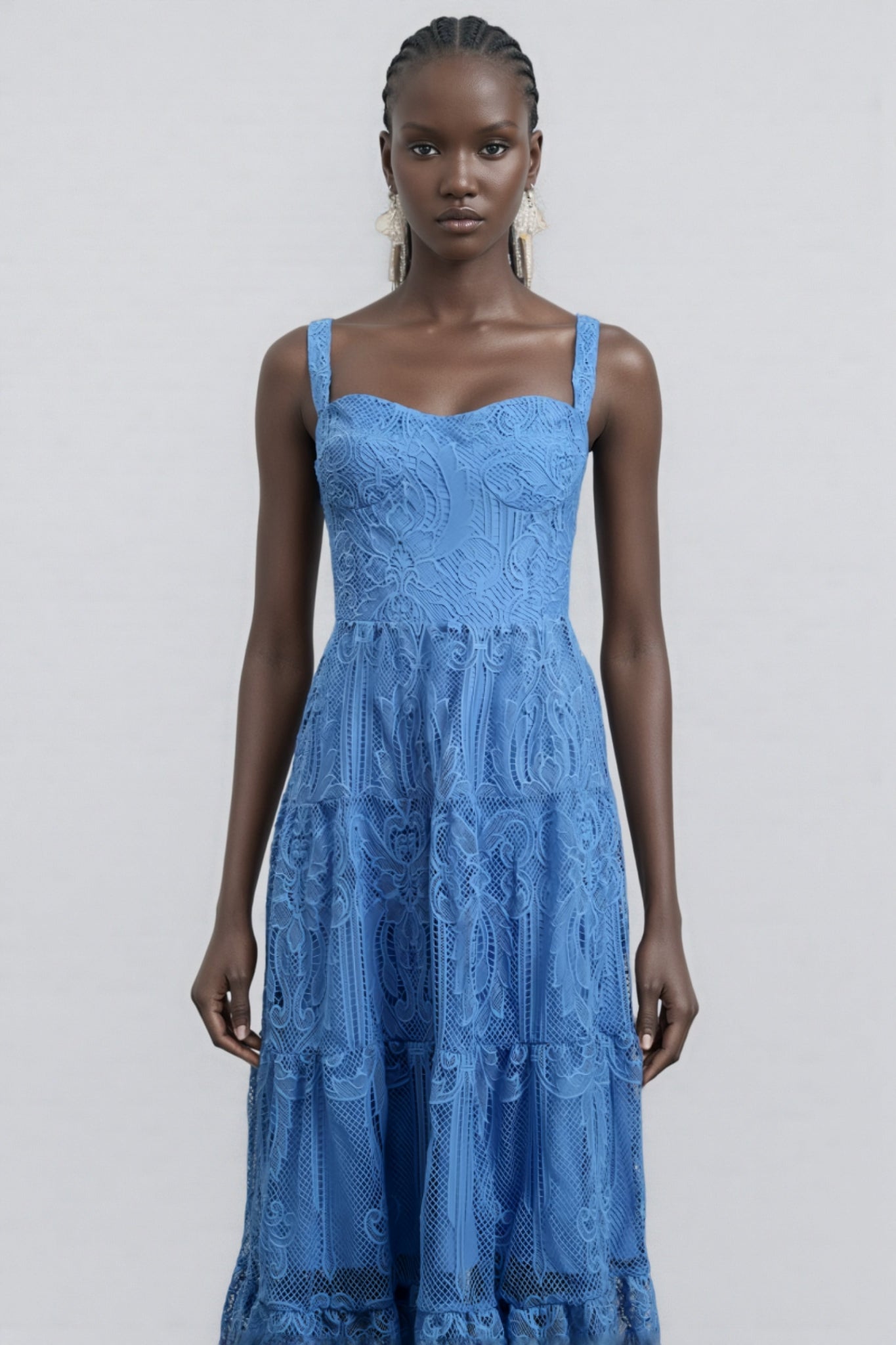 Neona Blue Lace Embroidered Maxi Dress