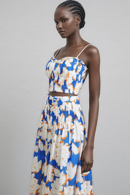 Embet Floral Print Puffy Sleeve Maxi Dress Set