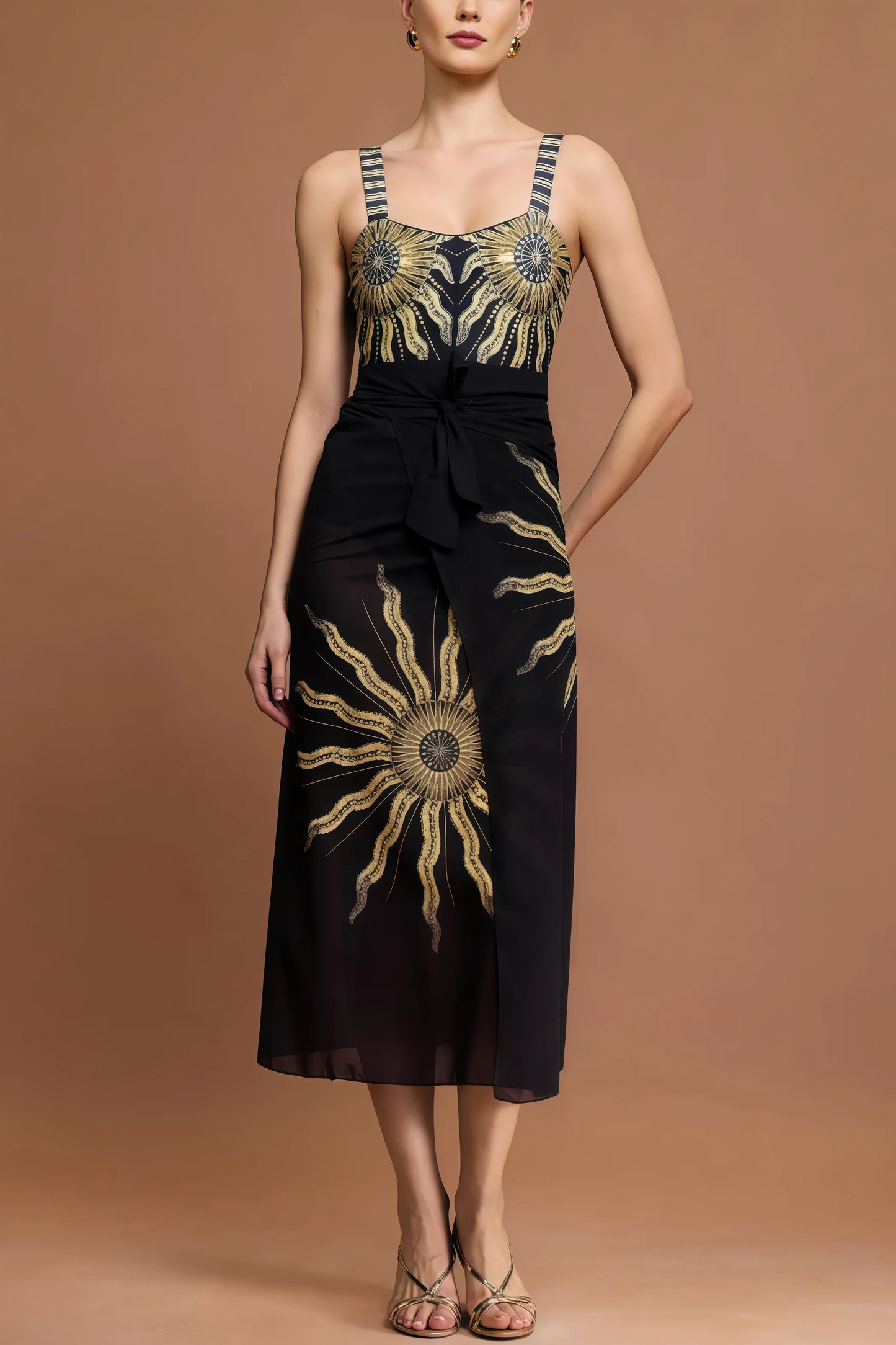 Veva Halter Sequin Sun Printed Two-Piece Set