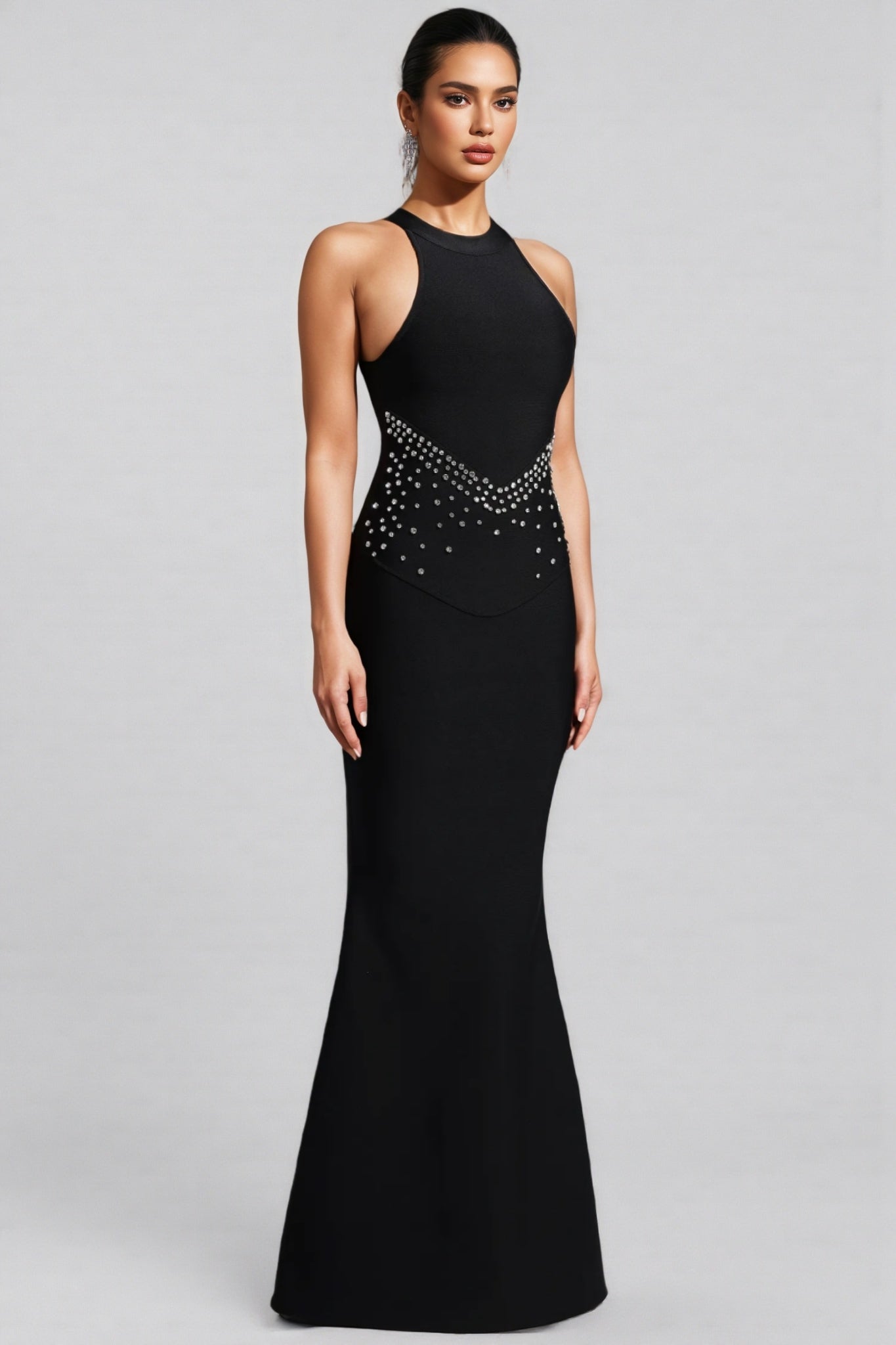 Perley Bandage Halter Fishtail Maxi Dress
