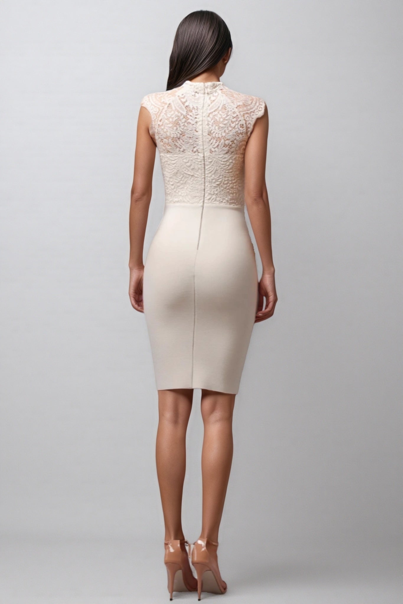 Donna Lace-Trimmed Fitted Midi Dress