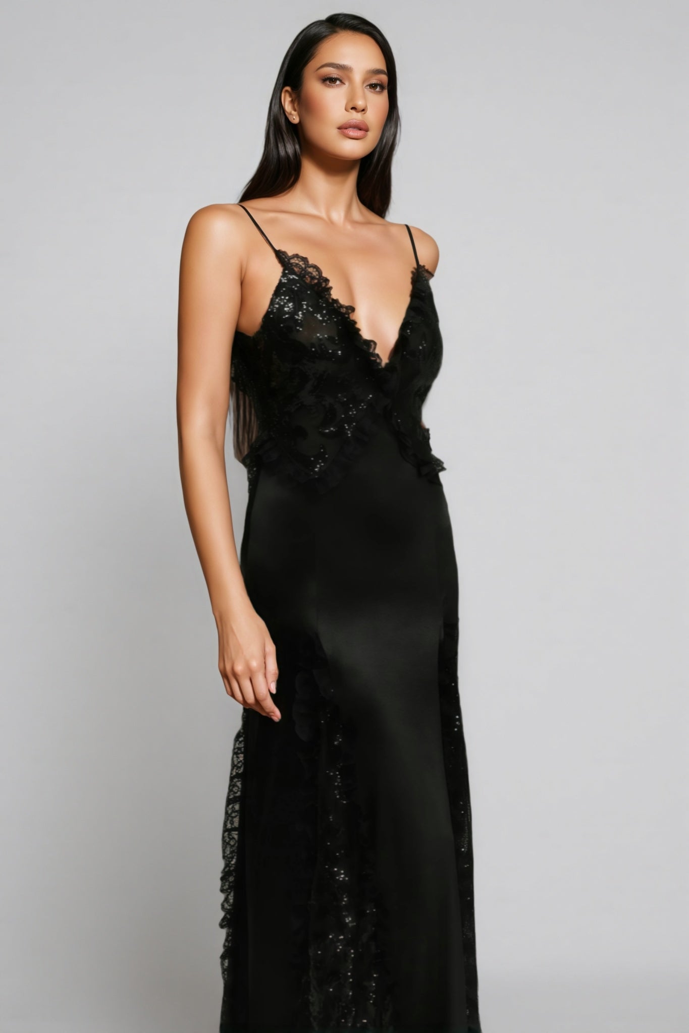 Vali Sleeveless V Neck Lace Maxi Dress