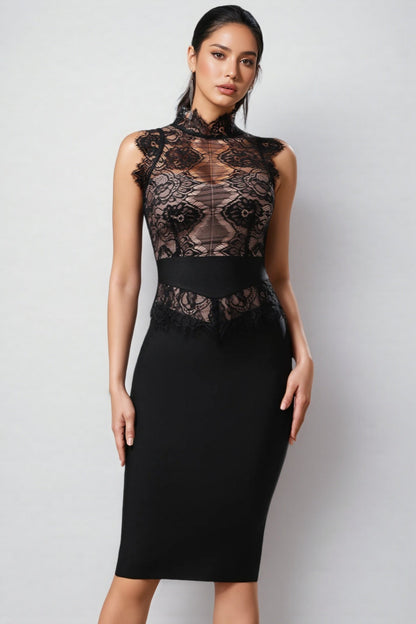 Vanessa Sleeveless Lace Bandage Midi Dress