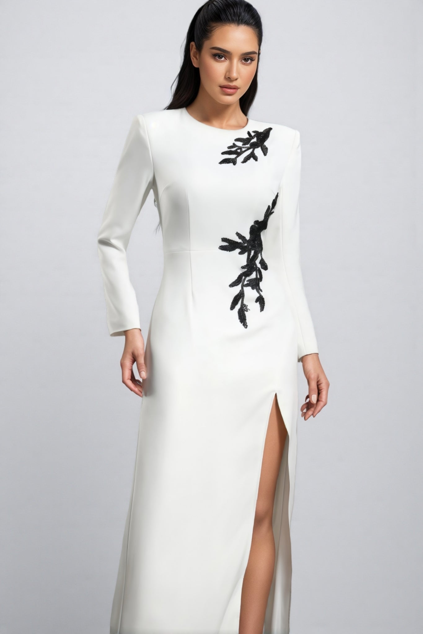 kadence Long Sleeves Beaded String Split Maxi Dress
