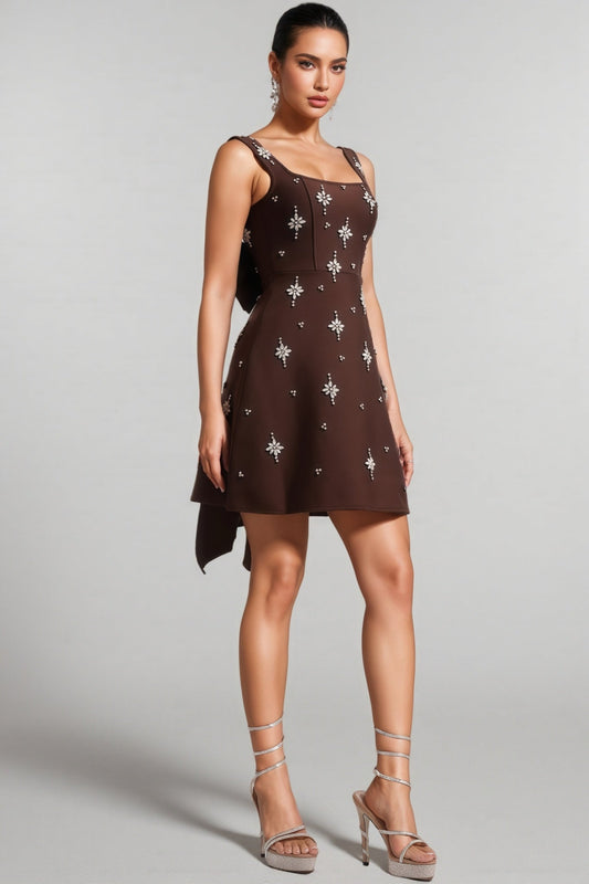 Julieta Square Neck Rhinestone Bandage Maxi Dress