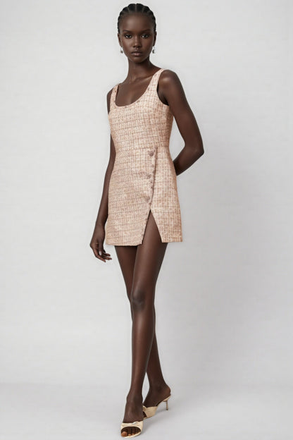 Huxle Pink Embellished Tweed Mini Dress