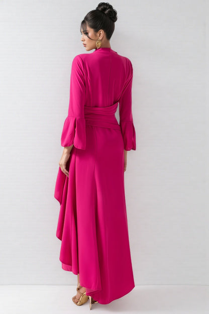 Indra Solid Pleated Split Midi Dress