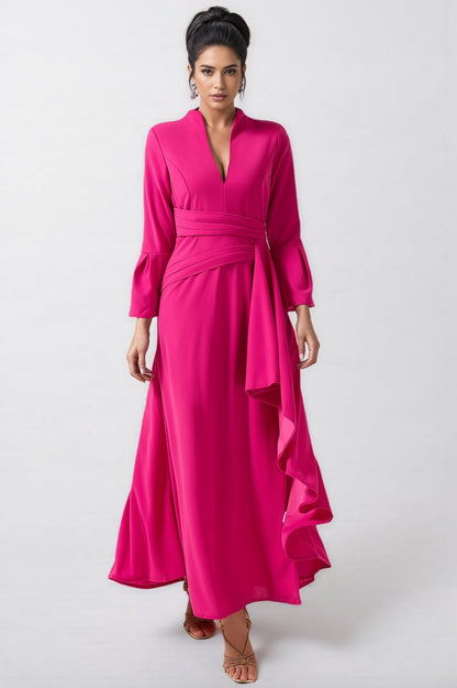 Indra Solid Pleated Split Midi Dress
