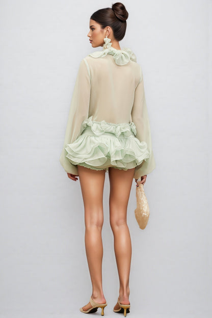 Salamo Ruffle Floral Trim Cardigan Mini Dress Set