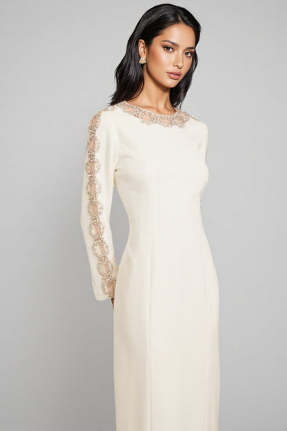 Esmed White Beaded and Diamond Maxi Dress