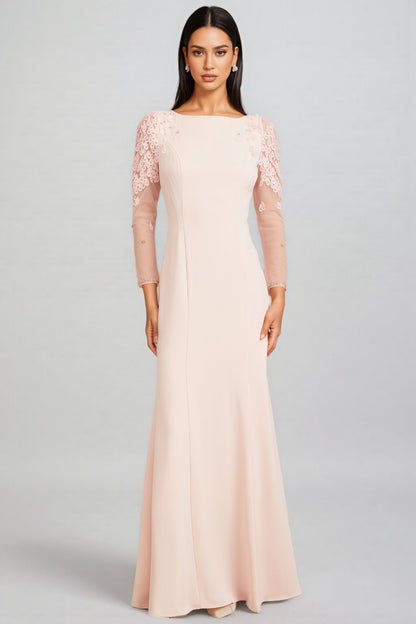 Odaly Pink Mesh Sleeve Sequin Maxi Dress