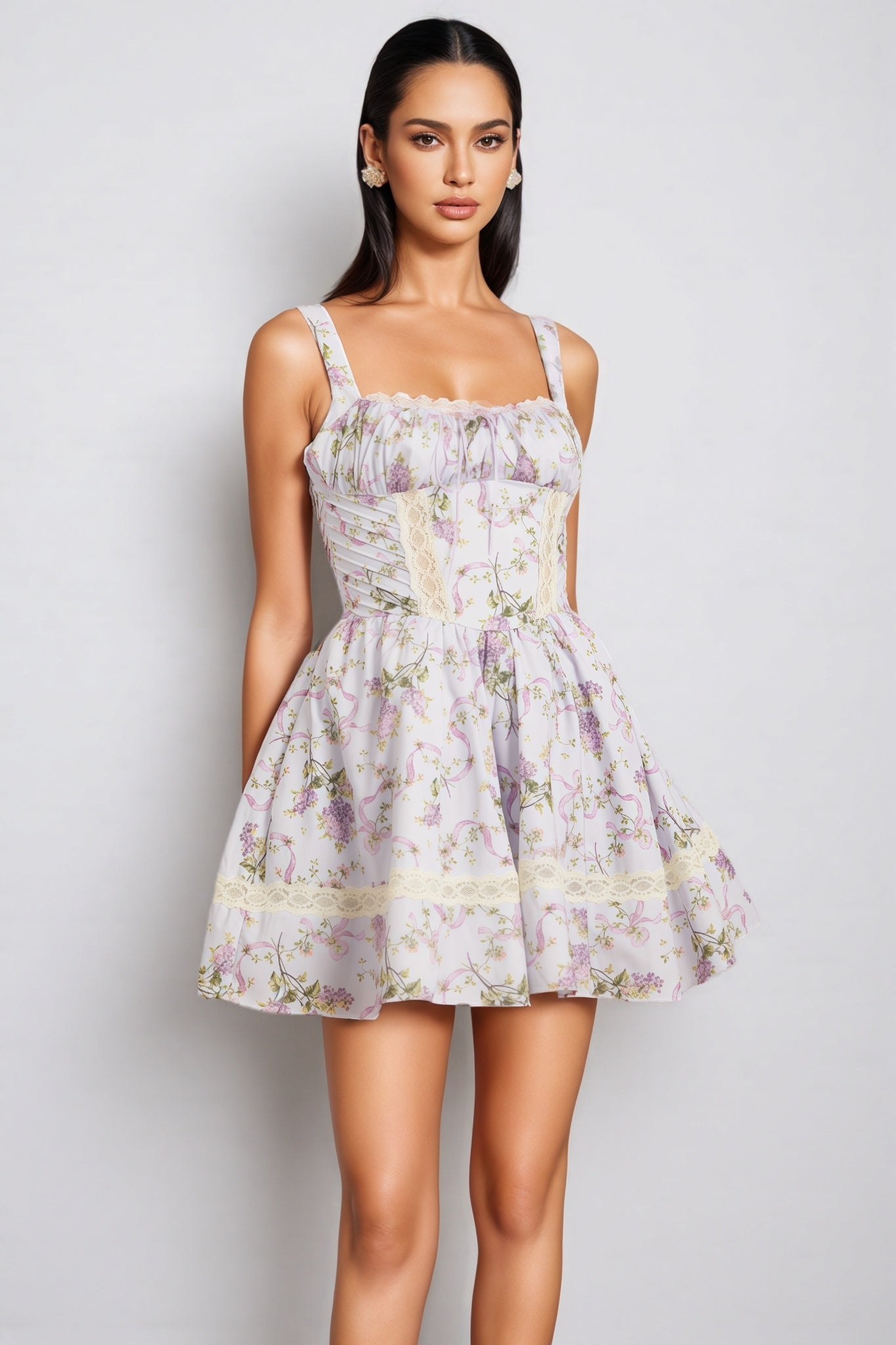 Signe Lace Tie Puff Mini Dress