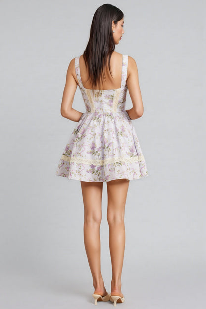 Signe Lace Tie Puff Mini Dress