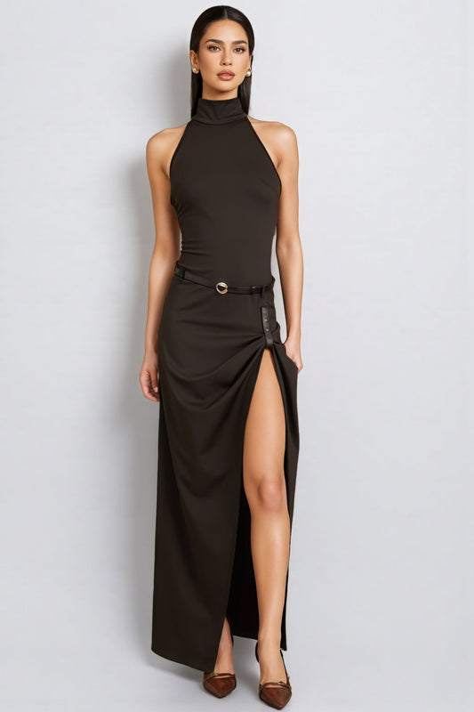 Januse Black Irregular Split Maxi Dress