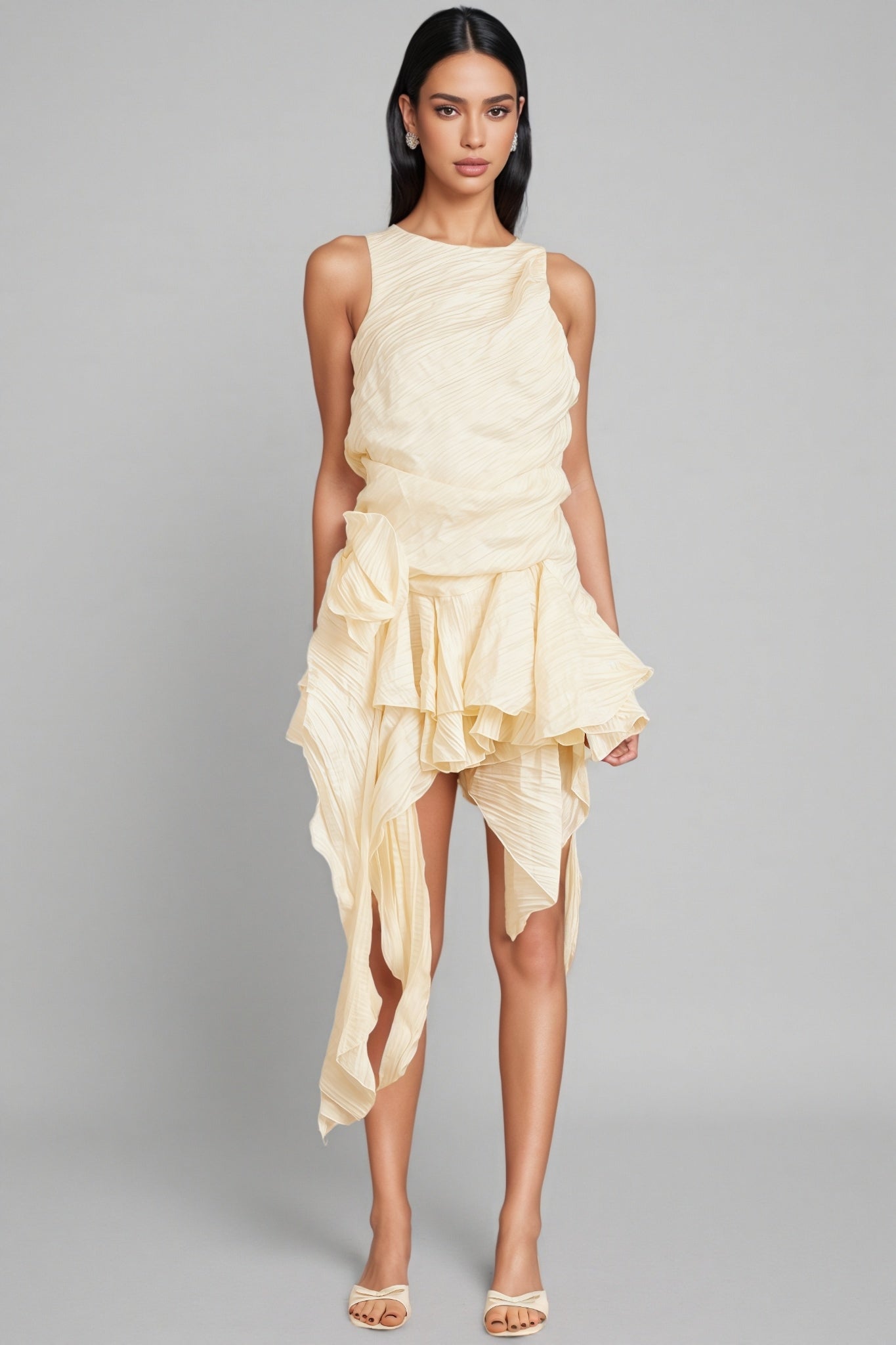 Aella 3D Floral Irregular Ruffle Mini Dress