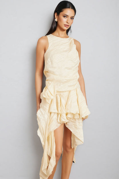 Aella 3D Floral Irregular Ruffle Mini Dress