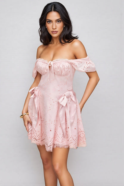 Rosella Embroidered Lace Off Shoulder Mini Dress