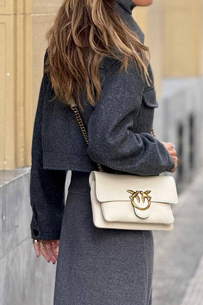 Short wool jacket with work pockets