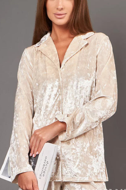 Velvet Home Service Long -sleeved Trousers Two -piece Suit