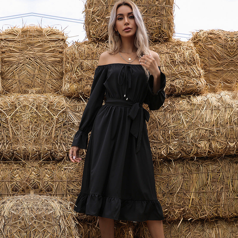 Waves Will Fade Pocketed Off The Shoulder Dress Onyx