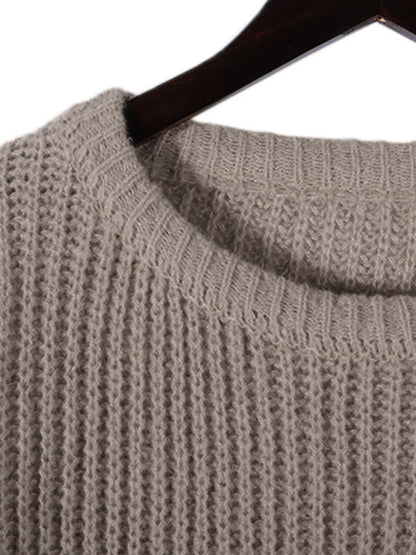 Solid Crew Neck Knit Sweater