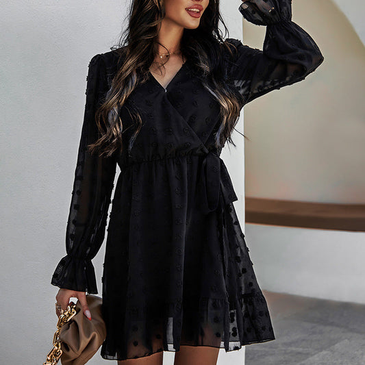Playful Heart Puff Sleeve Babydoll Dress Black