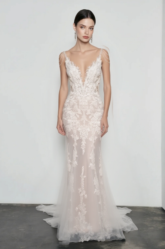 Spaghetti Strap Lace Mermaid Wedding Dress