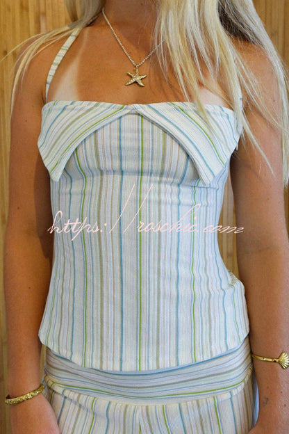 Striped Halter Top and Wide-leg Pants Set