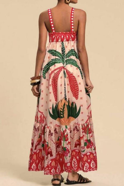 Tropical Print Square-Neck Cami Maxi Dress