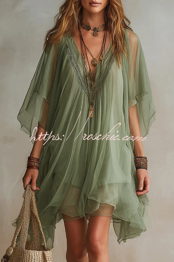 V-neck Chiffon Loose-fitting Cover-up Beach Dress