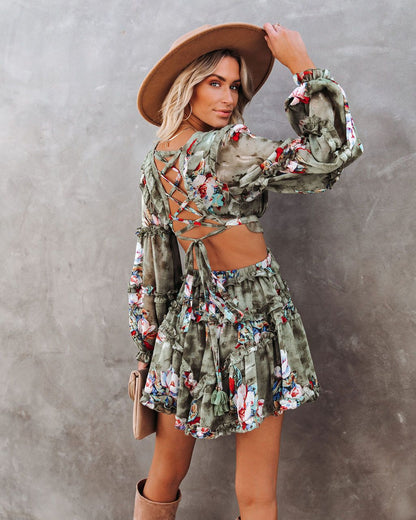 Marie Ruffle Tiered Cutout Dress Olive